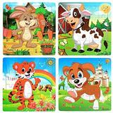 Stiwee Holiday Sale Toys Puzzle Wooden Jigsaw-Puzzles Set For Kids Age 3-5 Year Old 20 Piece Animals Colorful Wooden Puzzles For Toddler Children Learning Educational Puzzles Toys (4 Puzzles)