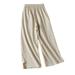 Posijego Cotton Linen Wide Leg Pants for Women Elastic High Waist Wide Leg Loose Casual Beach Palazzo Pants