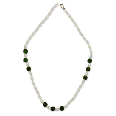 Recycled glass beaded necklace, 'Forest Cloud'