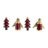Gilded Christmas in Red,'Red Gold Reclaimed Wood Angel and Tree Ornaments (Set of 4)'