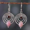 Orbiting Romance,'Polished Round Garnet and Opal Dangle Earrings from India'