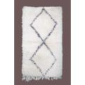 White Two Lozenge Beni Ourain Rug - Handwoven Moroccan Wool Rug (4.3 ft x 2.5 ft / 130 cm x 76 cm)