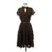 Byron Lars Beauty Mark Casual Dress - Fit & Flare Tie Neck Short Sleeve: Brown Solid Dresses - Women's Size 6