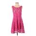 Free People Casual Dress - A-Line Scoop Neck Sleeveless: Pink Print Dresses - Women's Size Small