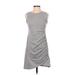 Nine West Casual Dress - Mini High Neck Sleeveless: Gray Print Dresses - Women's Size Small