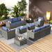 Rosecliff Heights Cassville 12 Piece Rattan Complete Patio Set w/ Cushions in Gray/Blue | Wayfair BB34D821C11541998CDAACF4DBBDE443