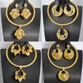 Ensemble de bijoux africains en or 18 carats pour femmes boucles d'oreilles en cuir chevelu fleuri