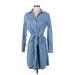 Draper James Casual Dress - Shirtdress Collared 3/4 sleeves: Blue Solid Dresses - Women's Size 4