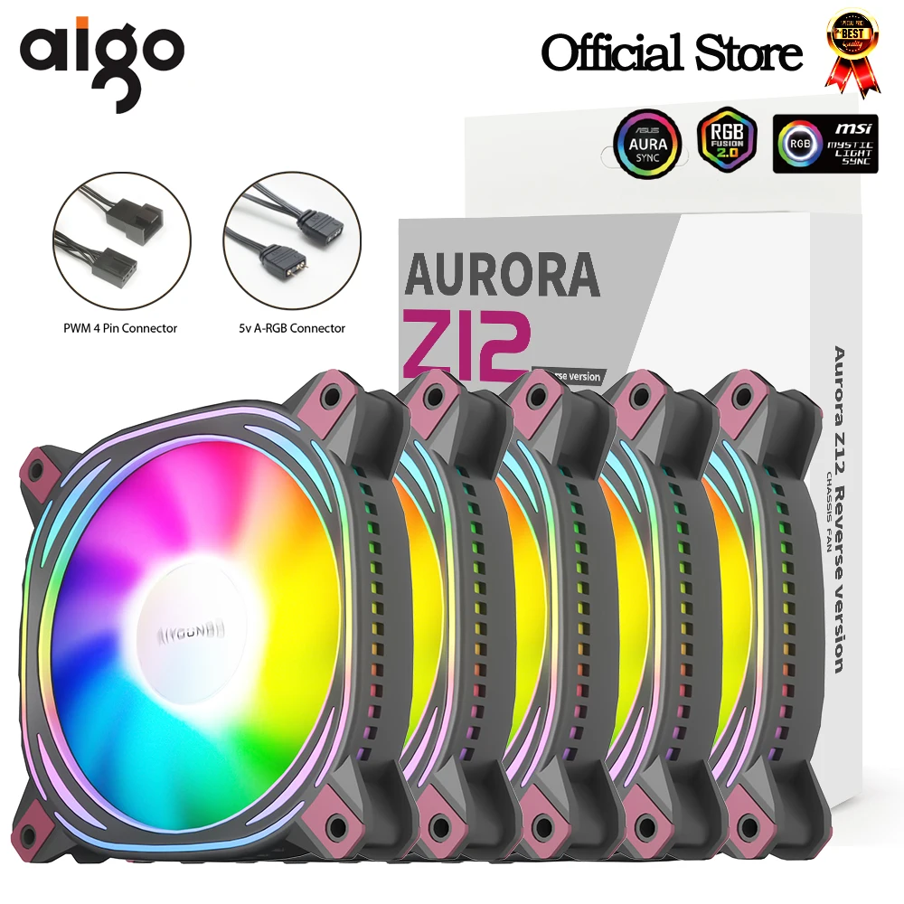 Aigo Z12 Case Del Computer Ventola Reverse Ventoinha PC 120mm Rgb Ventola di Raffreddamento 4pin PWM CPU Ventola di Raffreddamento 3pin5v Argb 12cm Ventilatore