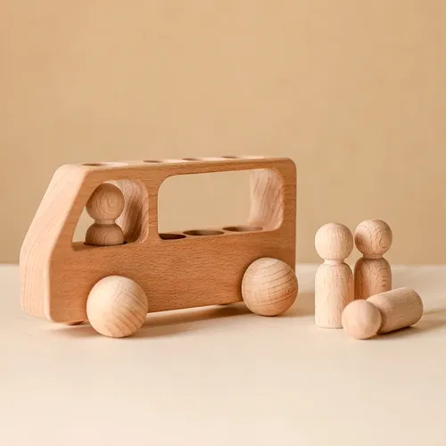 1pc Holz Auto Spielzeug Buche Holz Bus Blöcke Montessori Spiele Pädagogisches Montessori Spielzeug