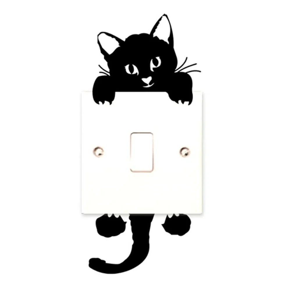 5 Stück schwarze schöne Katze Lichtschalter Telefon Wandaufkleber für DIY Heimdekoration Cartoon Tiere Wandtattoos PVC Wandkunst