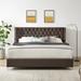 Modern Velvet Upholstered Bed, Button-Designed Headboard, King