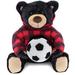 DolliBu Black Bear with Soccer Ball Plush and Red Plaid Hoodie - 10 inches