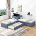 Gray L-shaped Upholstered Platform Bed with Trundle, Built-in Table, Drawers