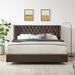 Brown Modern Velvet Bed, Button Headboard