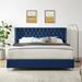 Blue Modern Velvet Bed, Button Headboard