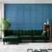 Modern Reversible Sectional Sofa Sleeper in Dark Green Velvet with 2 Pillows and Detachable Armrests