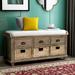 Rustic Storage Bench with 3 Drawers and 3 Rattan Baskets, Shoe Bench for Living Room, Entryway