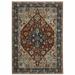 3' X 5' Blue Beige Tan Brown Gold And Rust Red Oriental Power Loom Stain Resistant Area Rug With Fringe - 3'6"