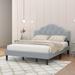 Light Grey Linen Metal Slat Bed, Full, 10-12 Inch Mattress Recommended