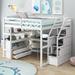 Full Size Loft Bed with Storage Staircase, Desk, Shelves, and Drawers, Gray/White - Durable Pine Wood+MDF