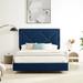 Blue Modern Stylish Velvet Platform Bed, Queen