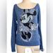 Disney Tops | Disney | Women’s Blue Heather Wide Neck Minnie Mouse Sweatshirt, Size L | Color: Blue | Size: L