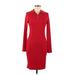 Boohoo Casual Dress - Sheath Collared Long sleeves: Red Print Dresses - Women's Size 8