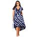 Plus Size Women's Tie-Dye V-Neck Cover Up Dress by Swimsuits For All in Navy White (Size 6/8)