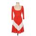 Coveted Clothing Casual Dress - Mini Scoop Neck 3/4 sleeves: Red Chevron/Herringbone Dresses - Women's Size Small