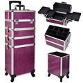 Beauty Case On Wheels Make Up Trolley with Wheels Professional Makeup Trolley 4 in 1 Makeup Case On Wheels Hairdressing Trolley on Wheels, Purple