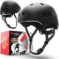 SKATEWIZ Skateboard Helmet Bike Helmet Women & Men - bmx helmet, scooter helmet, skate helmet adults - Size L in BLACK - bicycle helmet adults