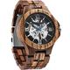 FORSINING Men's Solid Wood Mechanical Skeleton Watch, Vintage Wooden Band with Hollow Dial Wristwatch, Automatic Self-Wind Men Watches, Brown Black, Casual