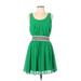 BCX Casual Dress - A-Line: Green Solid Dresses - Women's Size Large