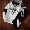 Uomo Milano lettere stampa felpa Set felpe con cappuccio pantaloni sportivi tuta Design abiti tuta