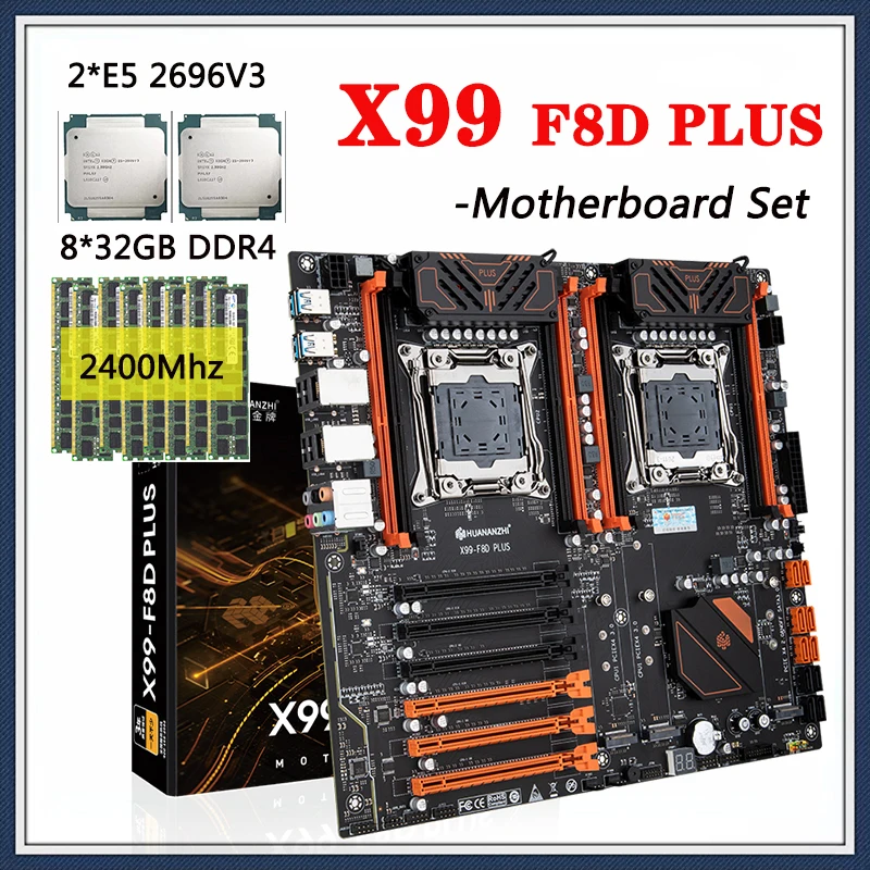Huananzhi x99 f8d plus Motherboard-Set-Prozessor lga 26968-3 mit e5 2011 v3 * 2 8*32g = 256gb ddr4 2400mhz RAM-Unterstützung m.2 nvme Image