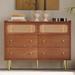 6 Drawer Dresser, Wood Natural Rattan Storage Floor Cabinet