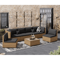 LHBcraft 7 Piece Patio Furniture Set Outdoor Furniture Patio Sectional Sofa All Weather PE Rattan Outdoor Sectional with Black Cushion and Coffee Table.