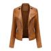 tklpehg Fall Womens Leather Jacket Long Sleeve Coats Ladies Stand Collar Jackets Slim Leather Stand Collar Zip Motorcycle Suit Belt Coat Jacket Tops Gold XL