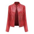 Dezsed Women s Faux Leather Motocycle Biker Jacket Coat Clearance Women s Slim Leather Stand Collar Zip Motorcycle Suit Belt Coat Jacket Tops Red XL