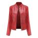 Dezsed Women s Faux Leather Motocycle Biker Jacket Coat Clearance Women s Slim Leather Stand Collar Zip Motorcycle Suit Belt Coat Jacket Tops Red XL