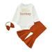 ASFGIMUJ Toddler Fall Outfits For Girls Three Pieces Thanksgiving Fall Pants Long Sleeve Letter Romper Bodysuit Pants Headband Set Toddler Fall Outfits White 3 Months-6 Months