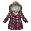 HAOTAGS Outerwear Jacket Faux Fur Hooded Windproof Hoodie Trench Coat Printed Toddler Jackets Snowsuit Wine Size 6 Years