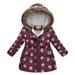 HAOTAGS Outerwear Jacket Faux Fur Hooded Windproof Hoodie Trench Coat Printed Toddler Jackets Snowsuit Wine Size 6 Years