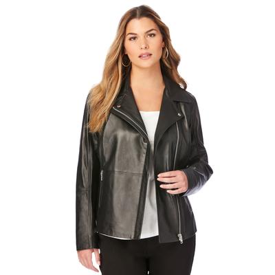 Plus Size Women's Leather Moto Jacket by Roaman's in Black (Size 30 W) Motorcycle Zip