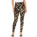 Plus Size Women's Foil-Print Legging by Roaman's in Gold Brushstroke Plaid (Size 26/28)