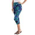 Plus Size Women's Essential Stretch Capri Legging by Roaman's in Ultra Blue Tropical Leaves (Size 26/28) Activewear Workout Yoga Pants