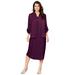 Plus Size Women's Three-Quarter Sleeve Jacket Dress Set with Button Front by Roaman's in Dark Berry (Size 16 W)