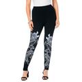 Plus Size Women's Placement-Print Legging by Roaman's in Black Flowery Paisley (Size 12)