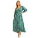 Plus Size Women's Puff-Sleeve Shirtdress by June+Vie in Teal Ornate Medallion (Size 10/12)